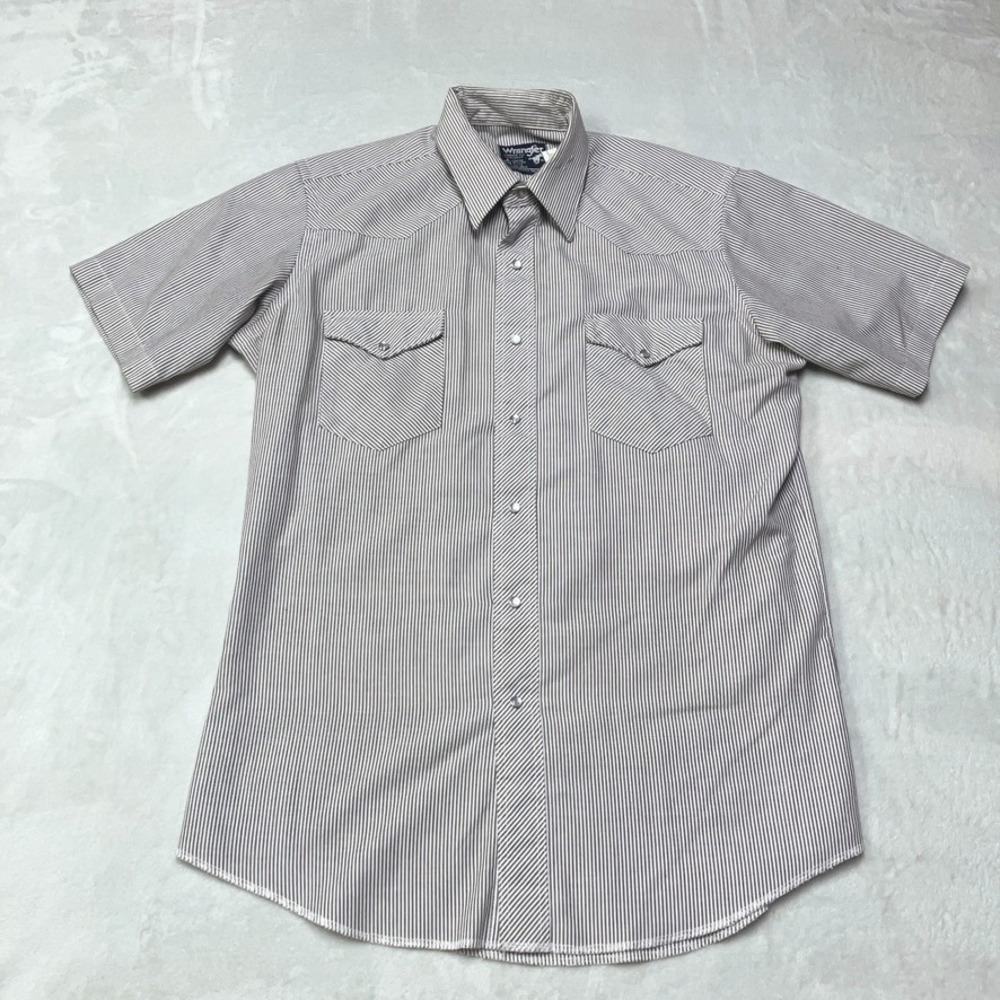 Vintage Wrangler Shirt Mens Cowboy Cut Striped‎ Pearl Snap Rodeo Made in USA